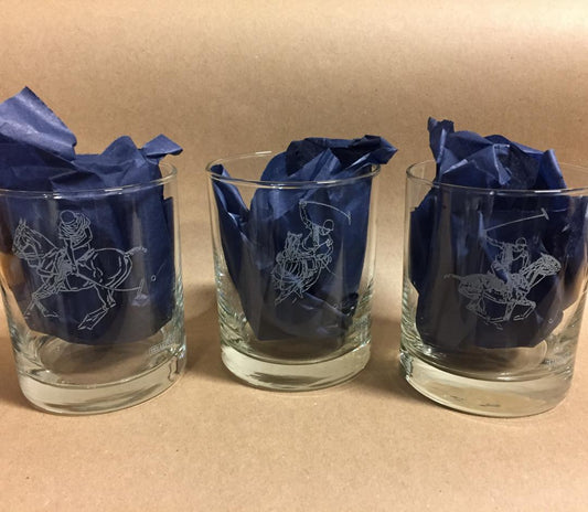 TEXAS POLO ETCHED DOUBLE OLD FASHION GLASSES