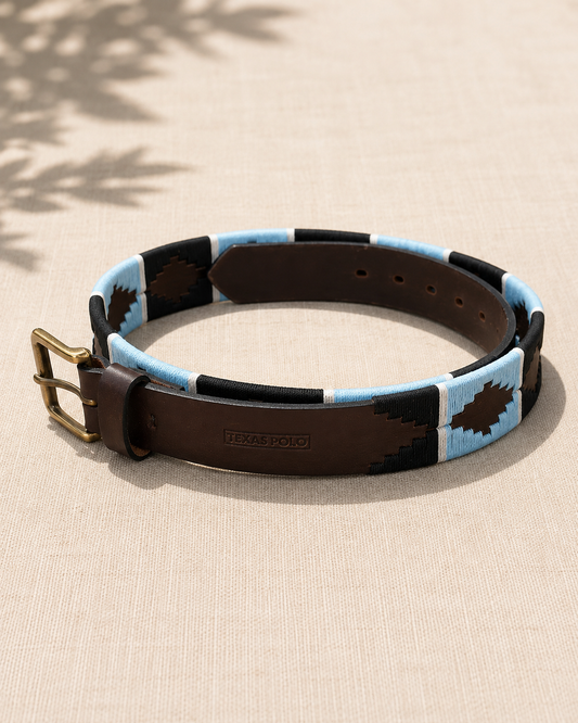 Texas Polo Men's Polo Belt in Baby Blue Black and White