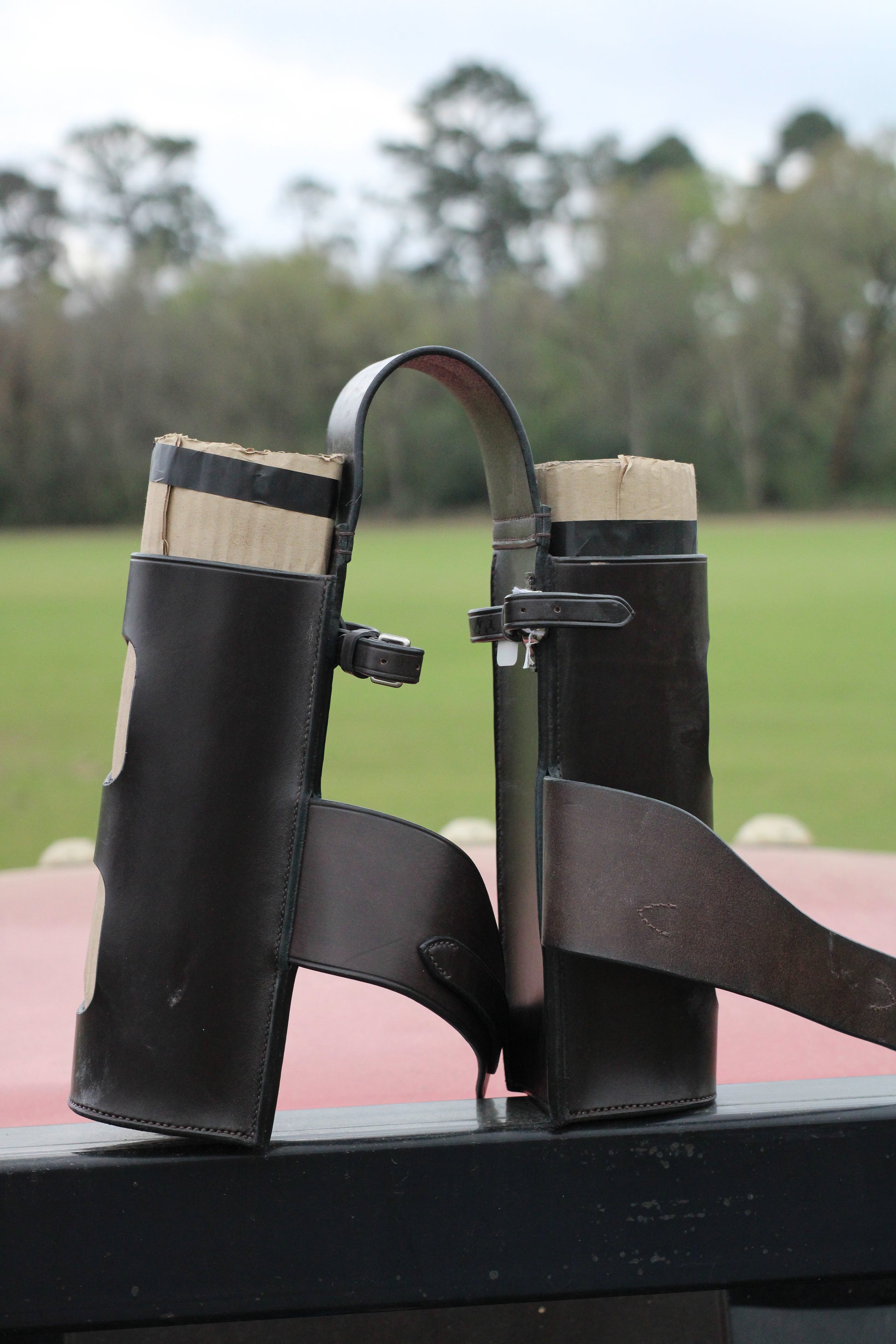 Leather ball holder.