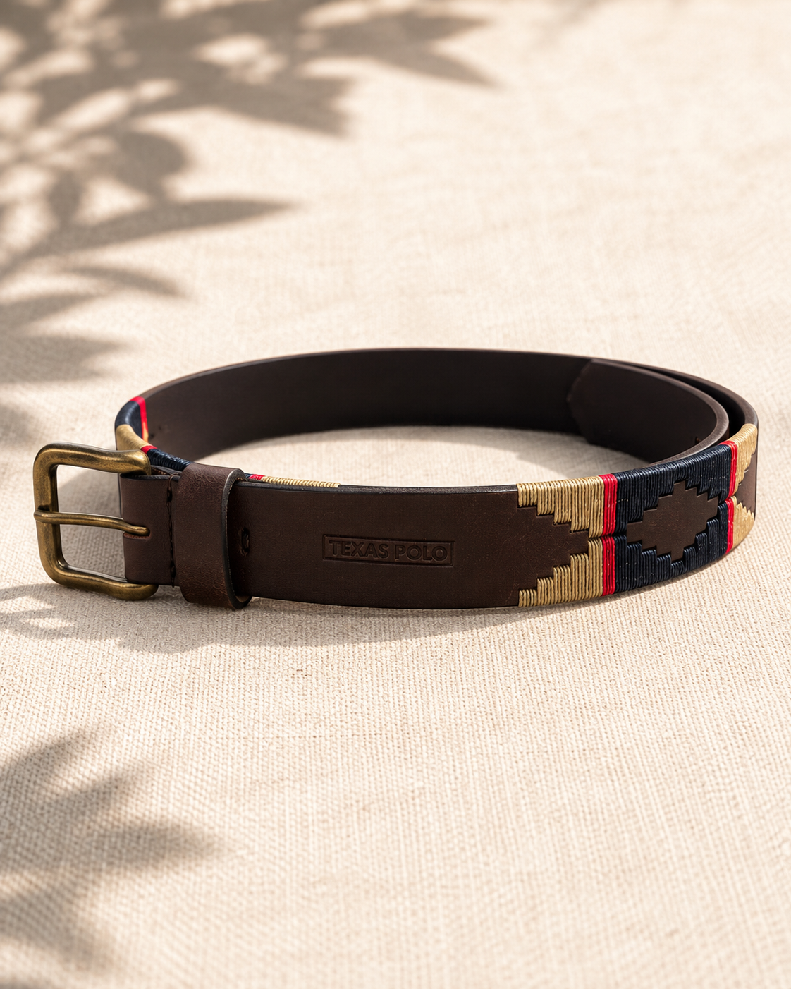 Texas Polo Men's Polo Belt in Dark Navy Tan and Red