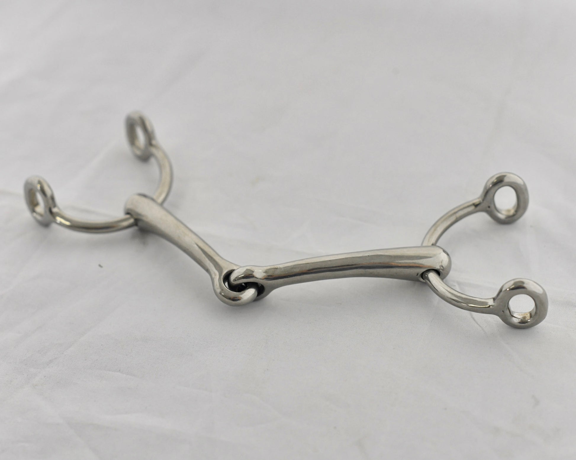 Close up of Dr. Bristol gag horse bit on a white surface.