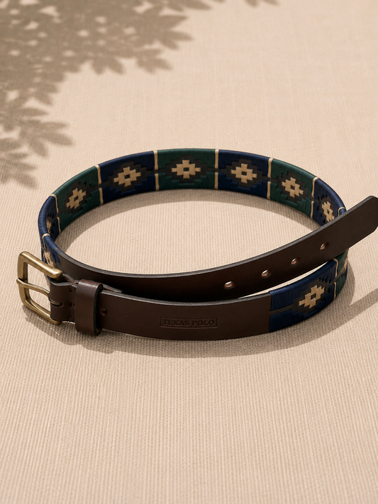 Texas Polo Men's Polo Belt in Green Navy and Cream