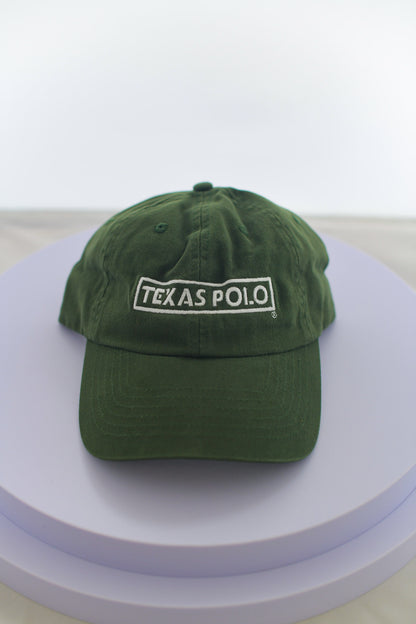 Army green hat with large white Texas Polo logo.