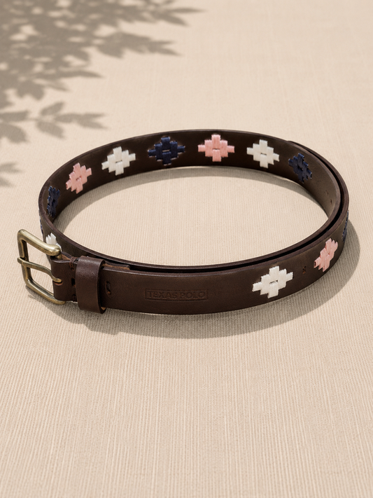Texas Polo Women's Polo Belt in Pink, Navy and White