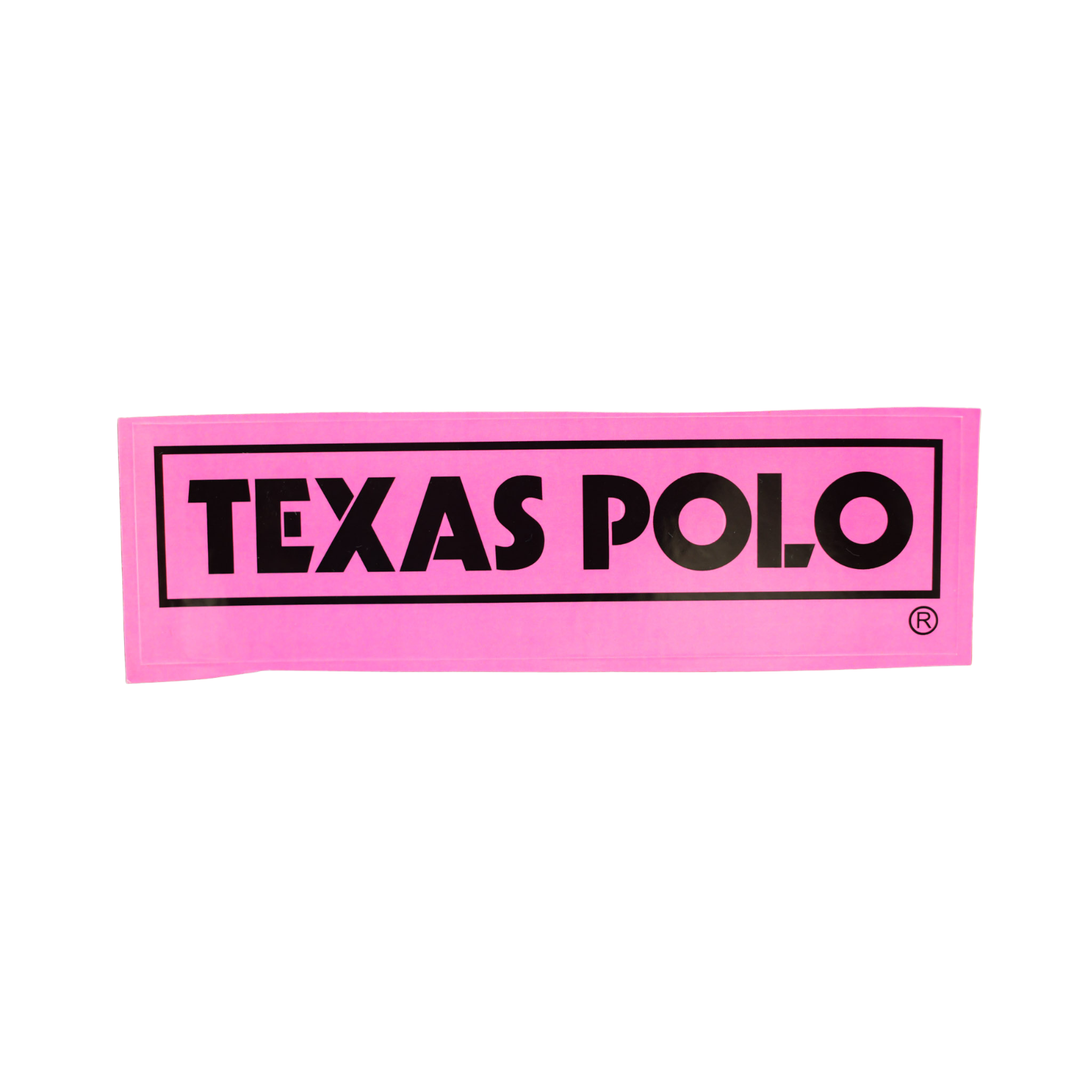 Pink sticker with black Texas Polo logo.