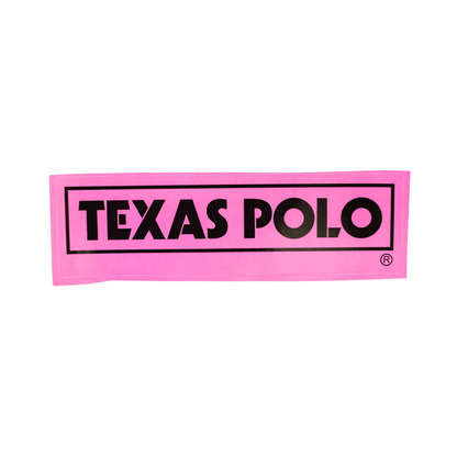 Pink sticker with black Texas Polo logo.