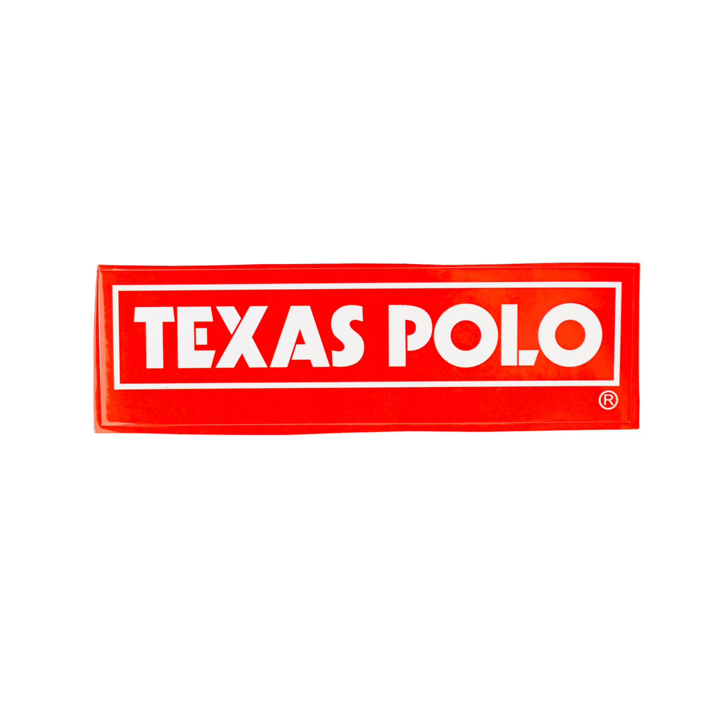 Red sticker with white Texas Polo logo.