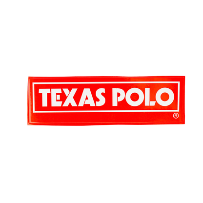 Red sticker with white Texas Polo logo.