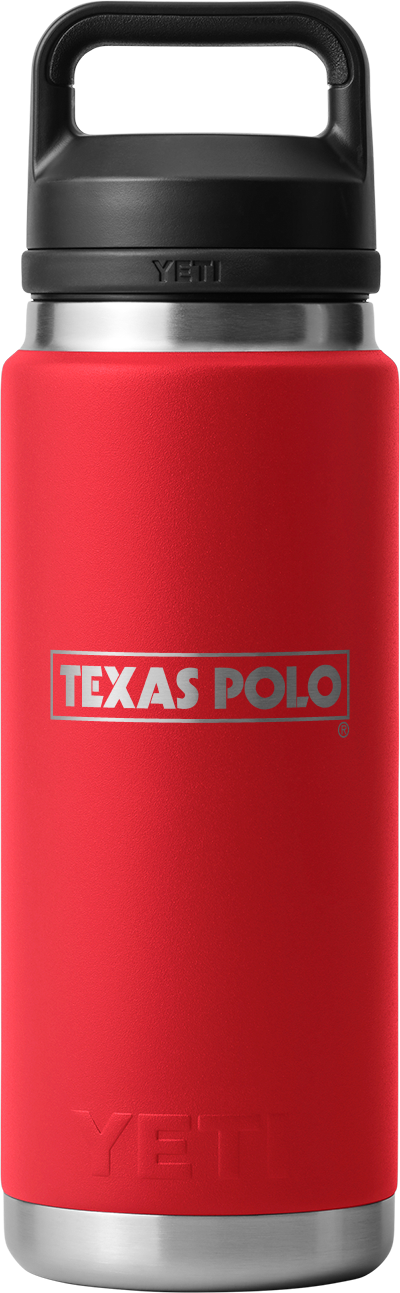 Red YETI water bottle with Texas Polo logo.