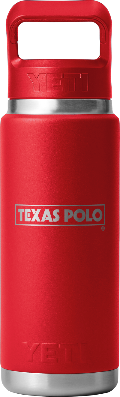Red YETI water bottle with Texas Polo logo.