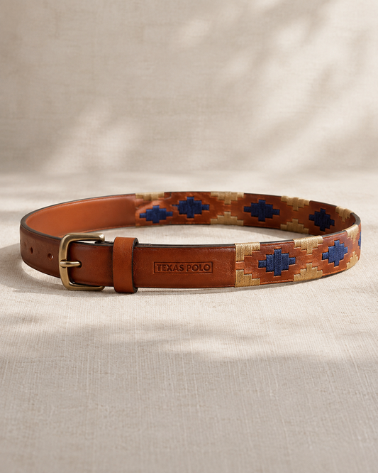 Texas Polo Women's Polo Belt in Tan and Navy