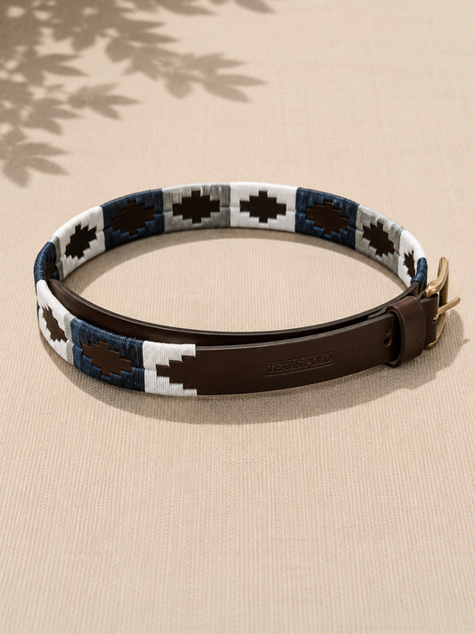 Texas Polo Men's Polo Belt in White and Navy