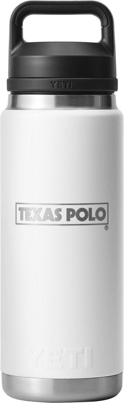White YETI water bottle with Texas Polo logo.